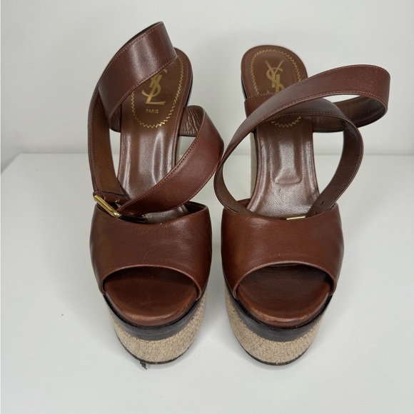 YSL Yves Saint Laurent Leather Cruise Platform Sandals Sz 39 - Picture 2 of 7